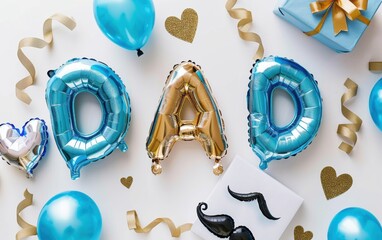 Colorful celebration decorations for Father's Day featuring balloons and gift wrapping
