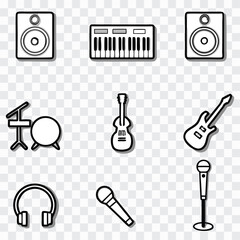 Guitar, Trumpet, Violin Outline Icons PNG | Musical Instruments, Music Symbols, Line Art Set