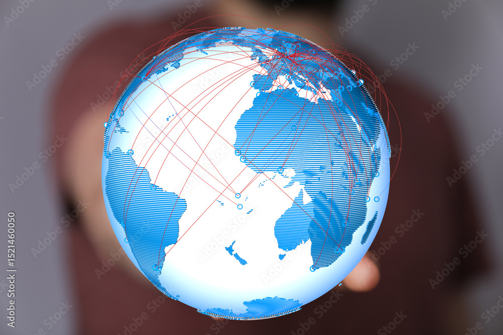 Poster high-quality image of a person holding a digital globe, illustrating global connectivity and network