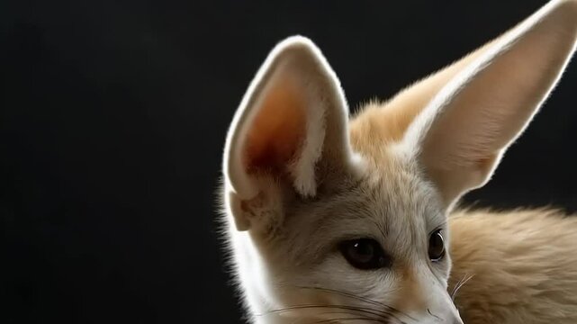 Fennec Fox Portrait with Large Ears on Black Background