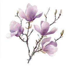 Watercolor magnolia branch, gentle, elegant on white background	
