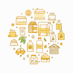 Vector design elements and simple illustrations in simple linear style, packaging template, minimal designs for golden foil printing