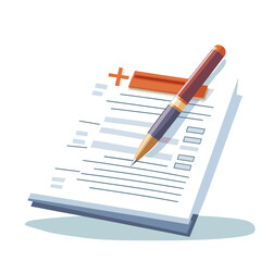 Paper Form with Pen and Checklist with Geometric Ruller and Cross Sign in a Flat Vector Design for Applications or Surveys