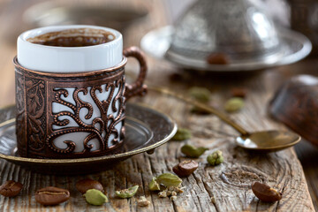 Traditional Turkish or Arabic Coffee Serving.