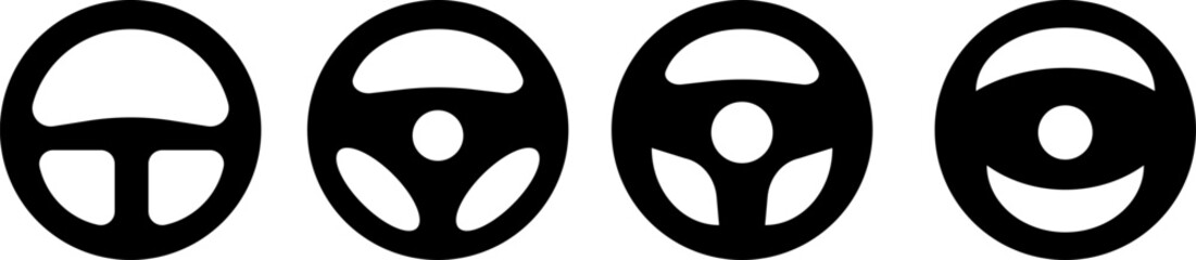 Car Steering wheels icon set. vehicle feature present. user interface projects
