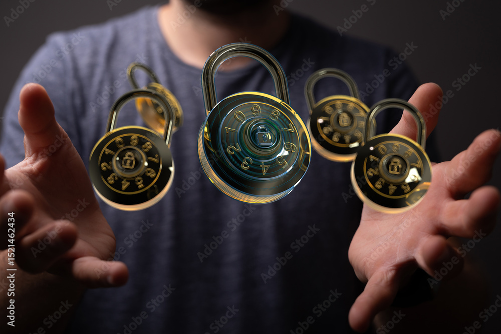 Poster Secure your digital assets.  Explore advanced encryption and password management strategies for ultimate online protection.