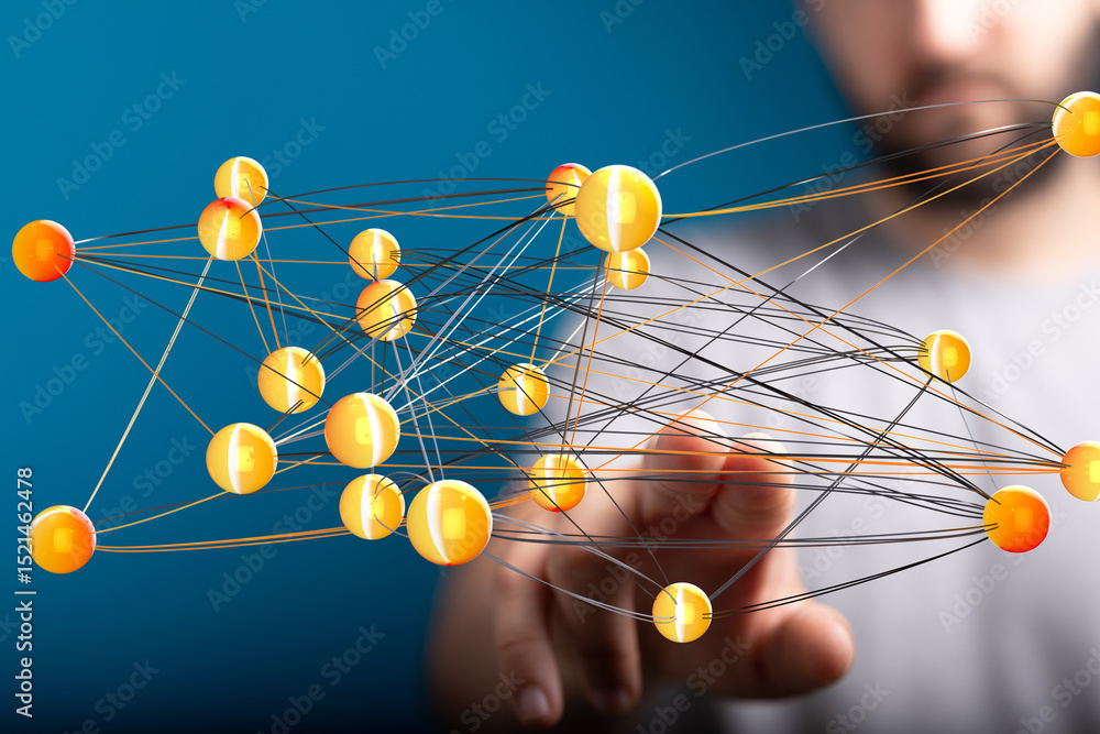 Poster Abstract image of interconnected nodes, representing global network, data connections, or complex systems.