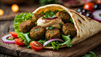A Lebanese falafel wrap with tahini sauce
