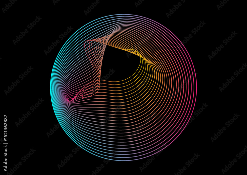 Leinwandbilder Bright shiny linear liquid flowing circles abstract futuristic tech background. Vector minimal geometric design