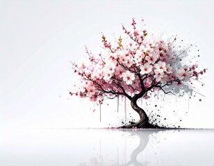 Stunning Pink Blossom Tree Abstract Art Digital Painting Spring Floral Nature