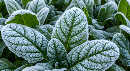 Iced Verdure: A Winter Tapestry of Frozen Leaves in a Natural Setting