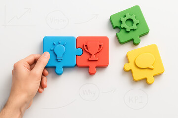 Connecting innovative ideas with achievement and strategic planning symbolizes the essential steps for successful business growth and communication