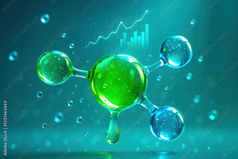 Poster innovation and growth are symbolized through the dynamic interaction molecular structures and digita