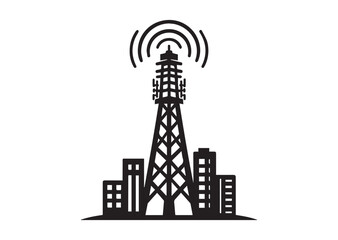 Mobile Tower Icon, Telephone Tower Silhouette Vector