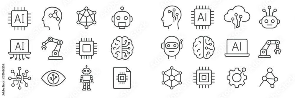 Leinwandbilder Collection of line art icons representing artificial intelligence concepts and technology in a minimalist style