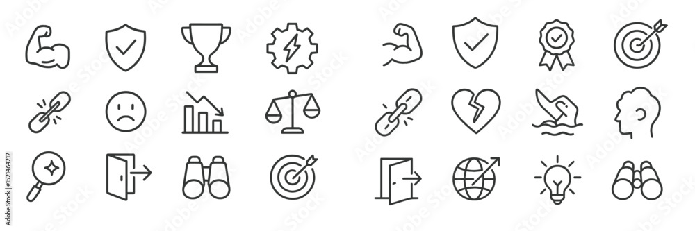 Poster collection of minimalistic icons representing various concepts such as achievement, growth, and heal