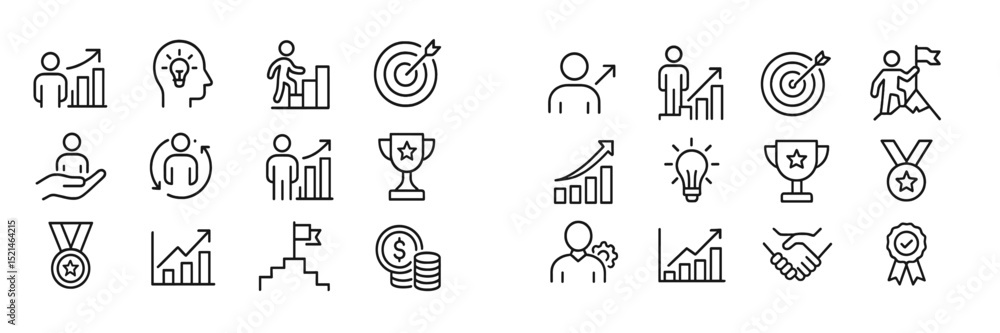 Poster icons representing business growth and motivation in a minimalist design suitable for digital and pr