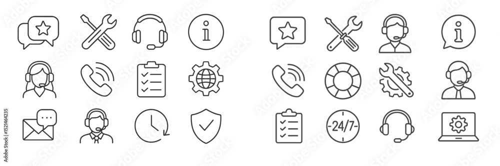 Poster collection of customer support icons representing various communication and service tools