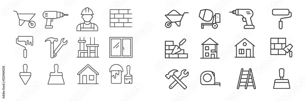 Poster Construction tools and symbols for home improvement and building projects display various equipment and materials used by workers