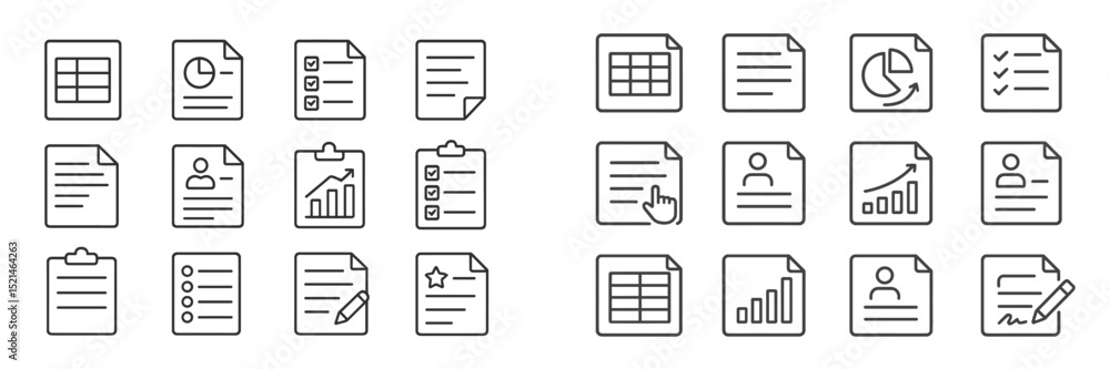 Fototapete Collection of simple line icons representing various document types and tasks in a minimalist style