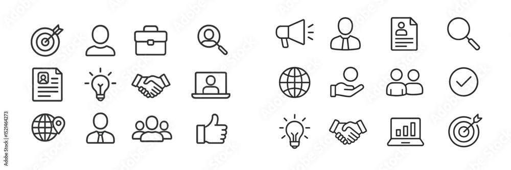 Aufkleber Icons representing various professional activities and concepts in a minimalistic style for use in presentations and designs