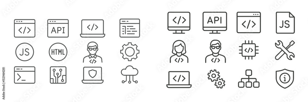 Leinwandbilder Web development icons depicting various programming concepts and tools utilized in coding and software creation