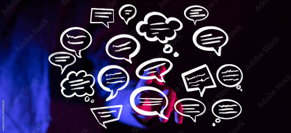 Poster abstract image of speech bubbles, representing communication, conversation, and feedback. ideal for 