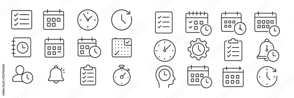 Leinwandbilder Icons representing time management and scheduling concepts in minimalist design with various clocks and calendars