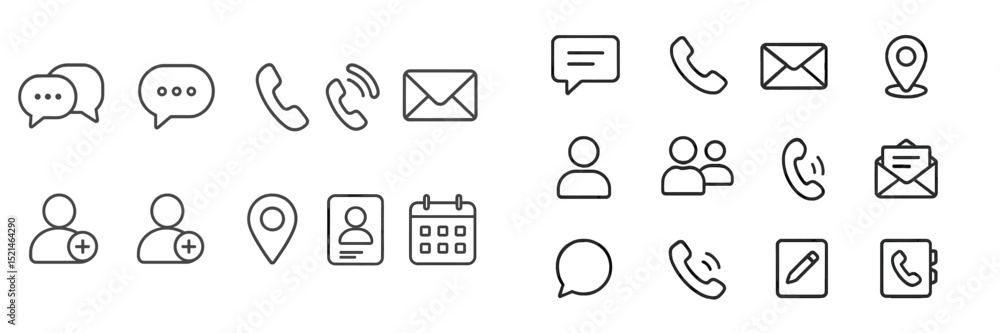 Aufkleber icons representing various communication methods including messaging, calls, and email for modern di