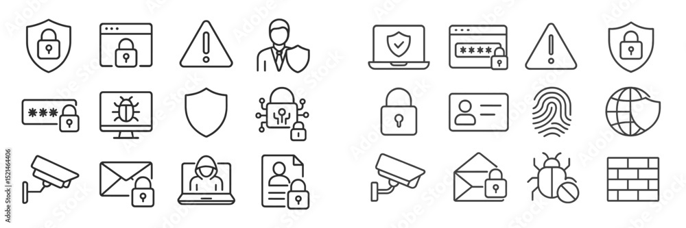 Aufkleber collection of cybersecurity icons representing various online safety measures and protective technol