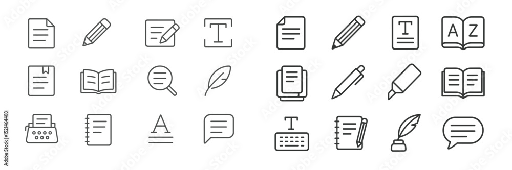 Poster collection of various writing and editing tools displayed on a white background for creative and org