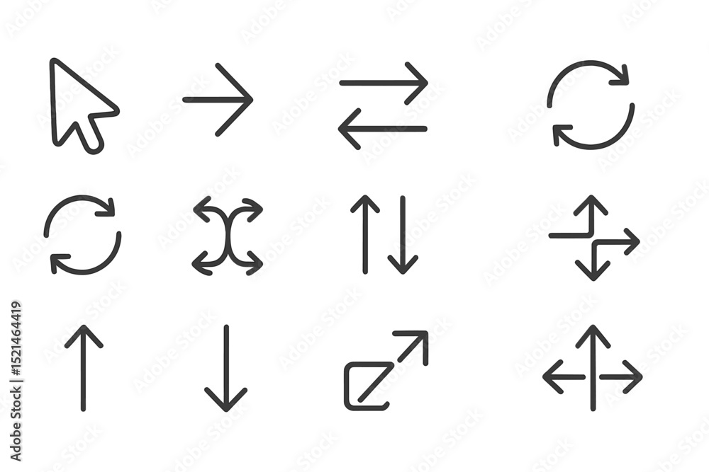 Aufkleber Set of directional icons used for navigation and interaction in digital interfaces designed for various applications