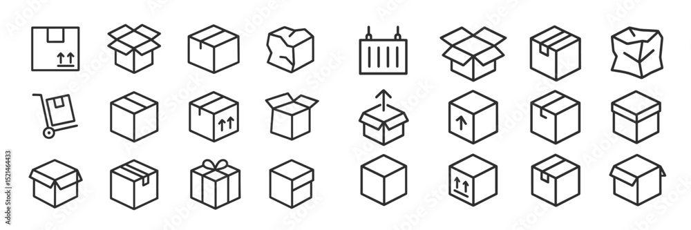 Aufkleber collection of delivery and packaging icons showcasing various boxes and symbols related to shipping 