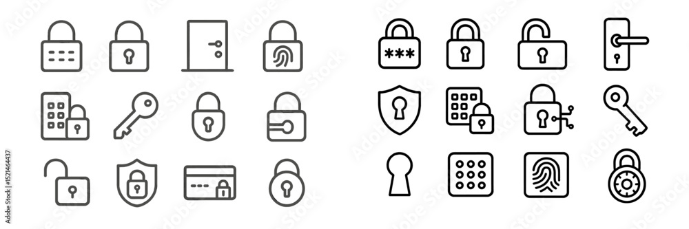 Aufkleber Various security icons representing locks, keys, and access methods displayed in a clean grid format