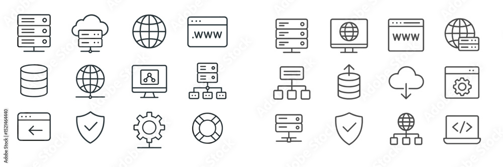 Fototapete various icons representing technology concepts related to networking, databases, and cloud computing
