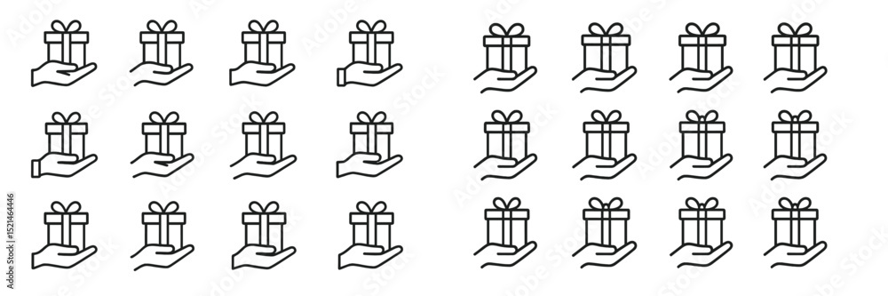 Fototapete multiple gift icons displayed in a pattern with hand illustrations on a clean background