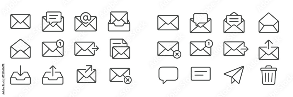 Poster Various envelope icons representing communication, message delivery, and digital notifications in a clean design layout