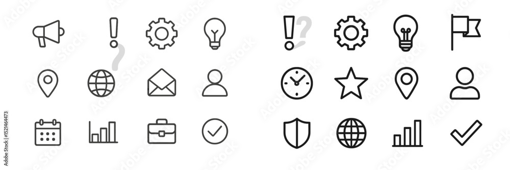 Fototapete Collection of various icons symbolizing communication, time, and data management in a simple design