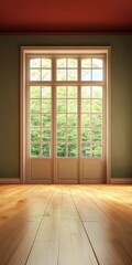 Bright Minimalist Room with Elegant Wood Floor and Sunlight Streaming through Large Window