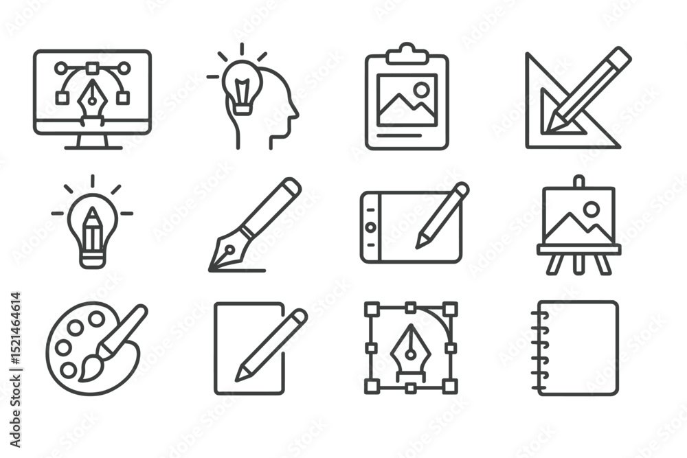 Poster design tools and creativity symbols representing artistic process and inspiration in digital and tra