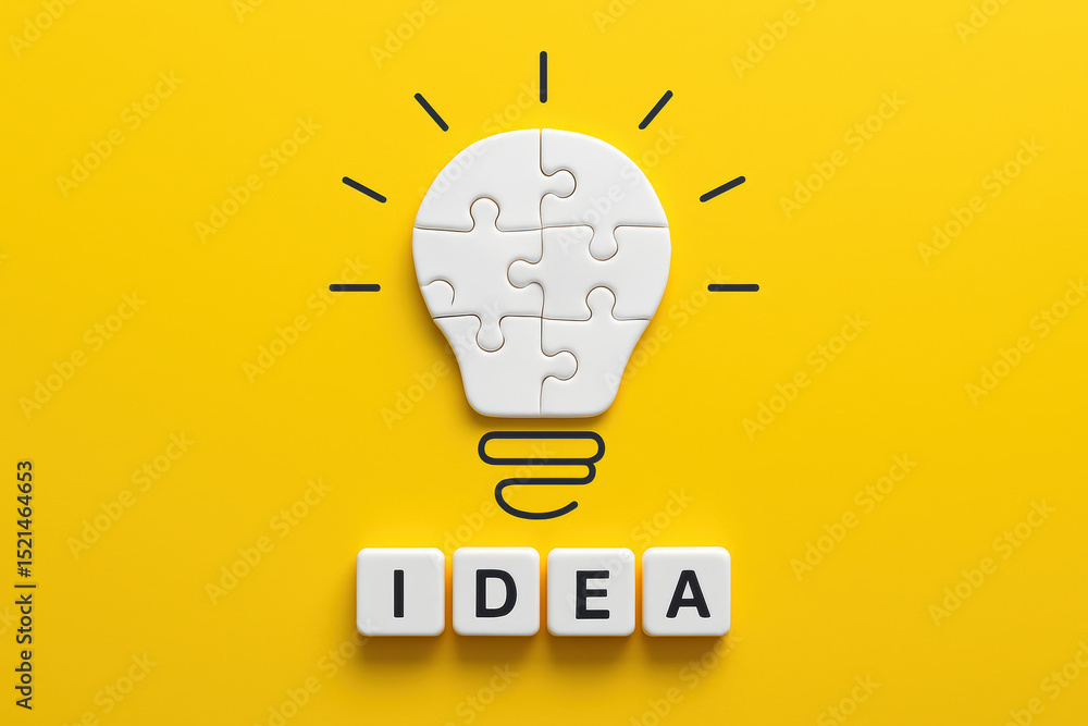 Poster this conceptual design illustrates innovation and creativity through interlocked puzzle pieces formi