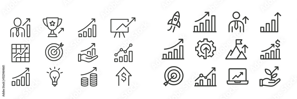 Poster growth and success symbols represented by various icons in a clean, minimalistic design