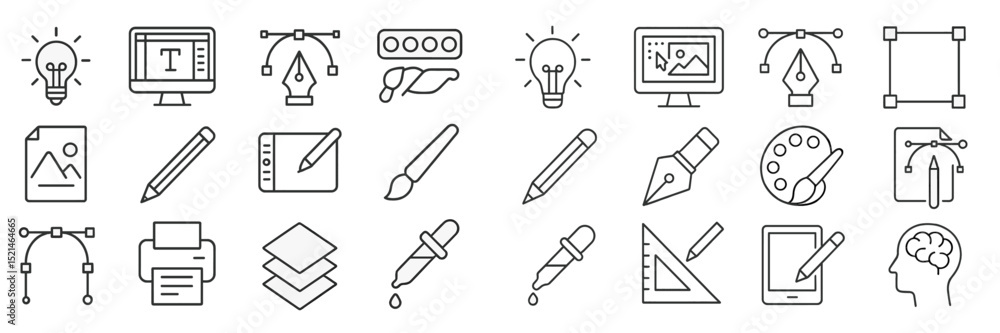 Poster Creative design tools and symbols used in digital art and graphic design processes in a minimalist style