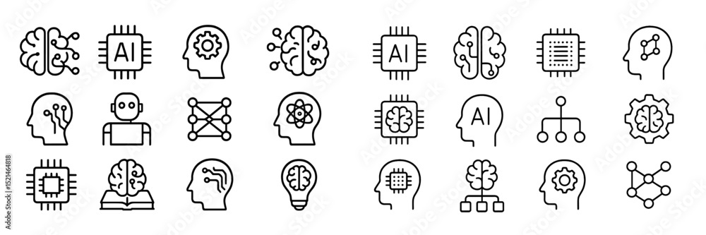 Poster Innovative AI icons showcasing technology concepts in a minimalist line art style