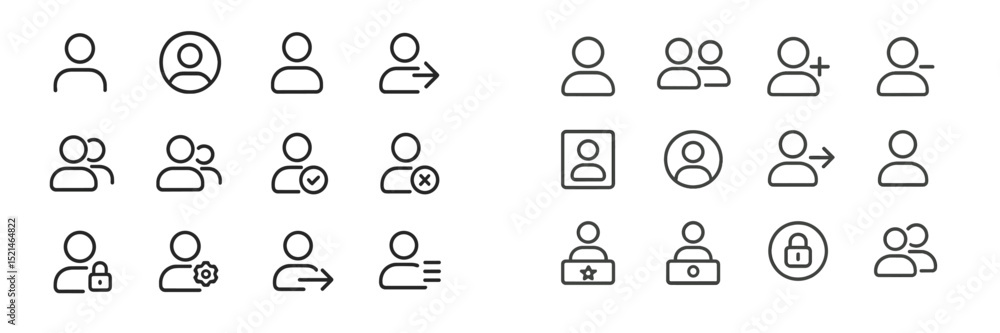 Poster collection of minimalist user interface icons representing various online account activities and int