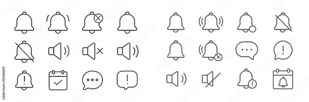 Poster collection of notification icons showcasing alerts, sounds, and messages in a simple design
