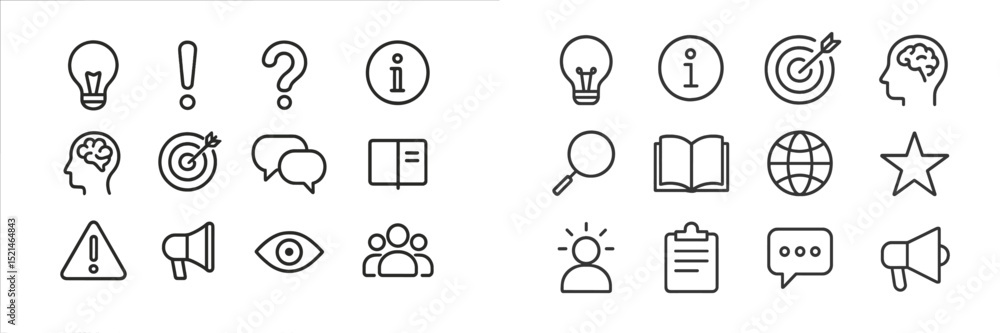 Aufkleber collection of simple line icons representing concepts such as information, communication, and creati
