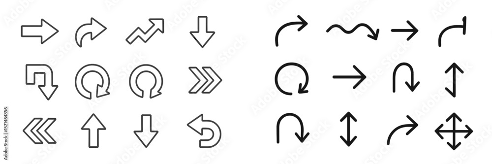Poster variety of directional arrows and symbols showcasing movement and change in a minimalistic design