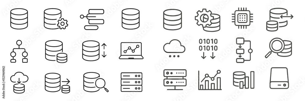 Leinwandbilder Database icons showcasing various data management concepts and functions used in technology and software development