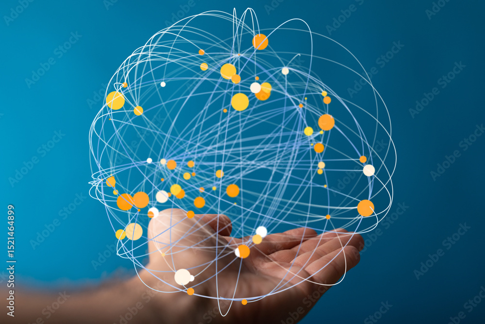 Leinwandbilder abstract image of a global network connection held in a hand, symbolizing innovation and technology.